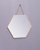 Golden Hanging Hexagonal Mirror - Small