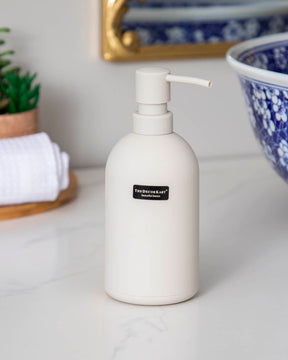 Monochromatic minimal white soap dispenser- bath decor