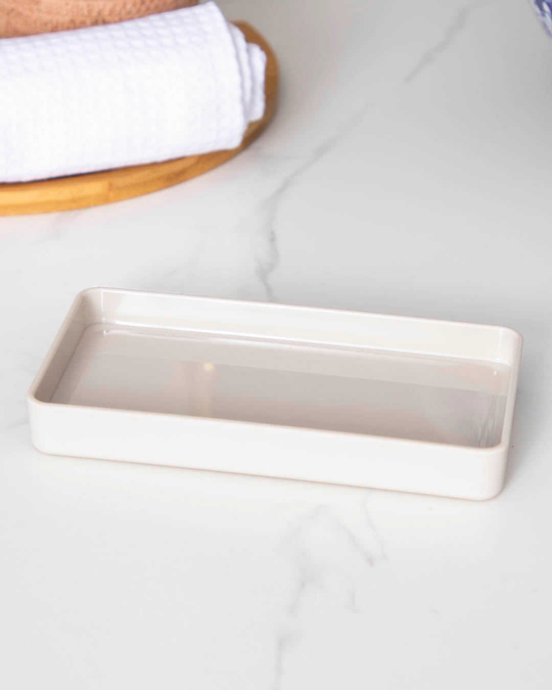 Monochromatic minimal white bathroom accessories tray- bath decor
