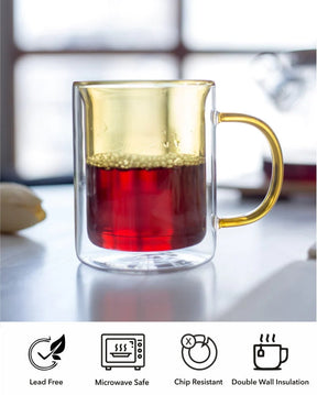 Double Wall Glass Tea Cup- Yellow