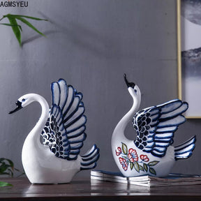 Serene Swan Fine Porcelain Sculpture - Set of 2