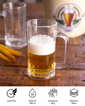 Heavy Base Clear Glass Beer Mug - Set of 2