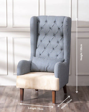 Houndstooth Tall-Back Winged Armchair - Blue
