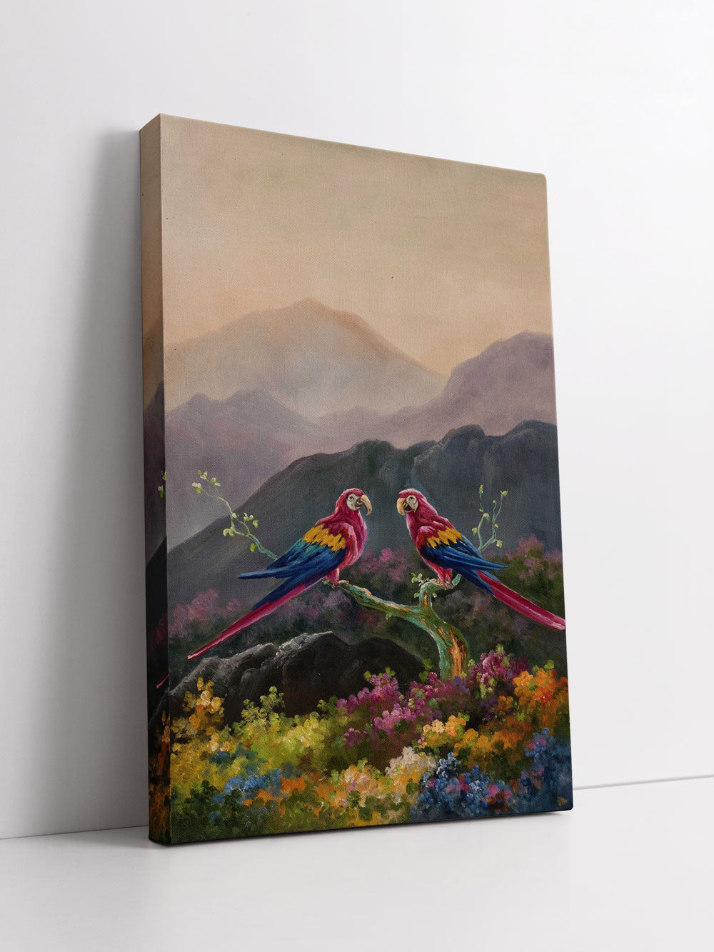 "Couple Of Parrots" Handmade Oil Painting 24"x 36"