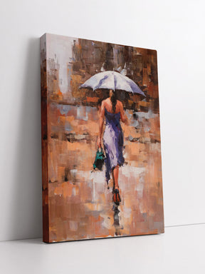 "Woman Walking In The Rain" Handmade Oil Painting 24"x 36"