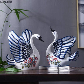 Serene Swan Fine Porcelain Sculpture - Set of 2