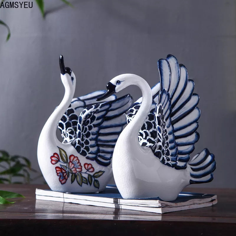 Serene Swan Fine Porcelain Sculpture - Set of 2