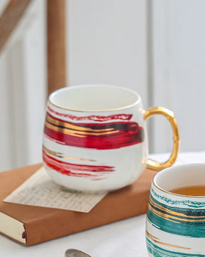 Brushstroke Mug with Saucer - Red