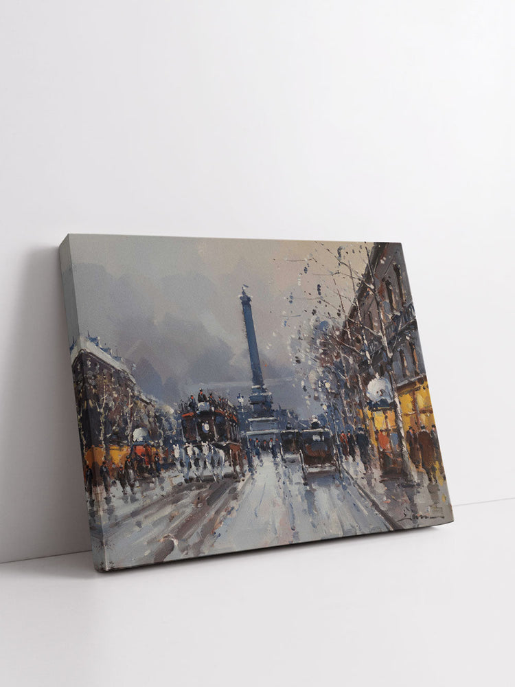 "Place De La Bastille In Winter" Handmade Oil Painting 20"x24"