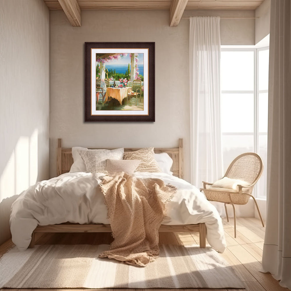 "Flowering Terrace. Sea View" Handmade Oil Painting 20"x24"