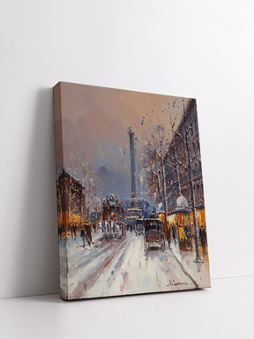 "Place De La Bastille In Winter" Handmade Oil Painting 20"x24"