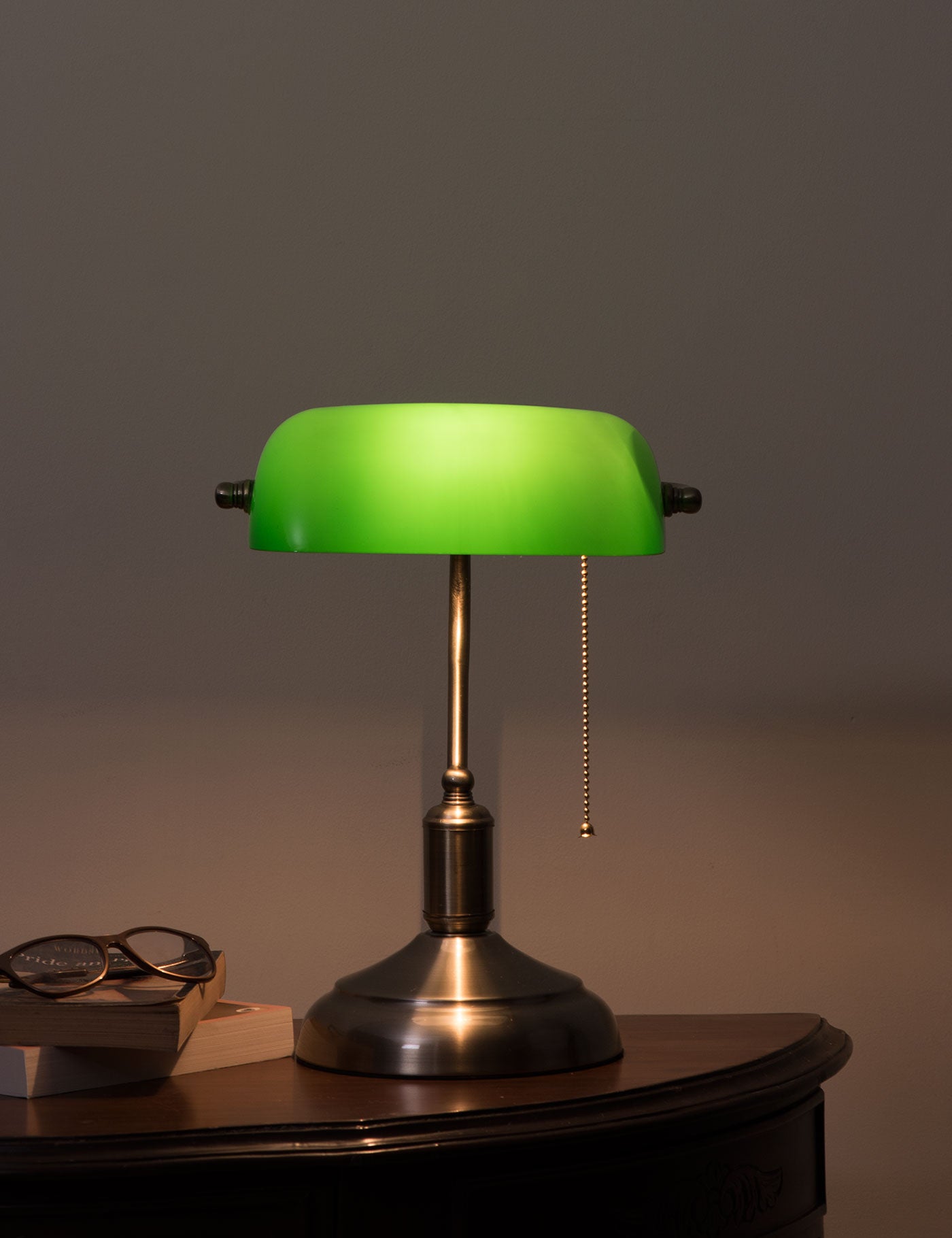 Banker's Table Lamps with Glass Shade 