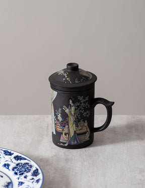 'The Courtyard' Stoneware Lidded Mug - Dark Brown - The Decor Kart 