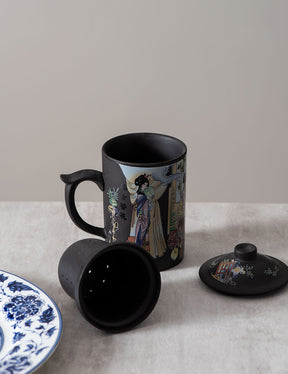 'The Courtyard' Stoneware Lidded Mug - Dark Brown - The Decor Kart 