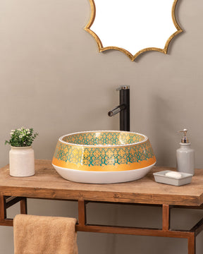 Golden Porcelain Countertop Basin - The Decor Kart 
