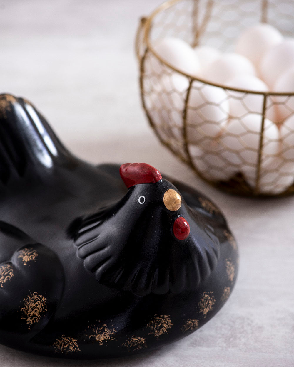 Rooster Egg Basket - Spotted Black - The Decor Kart