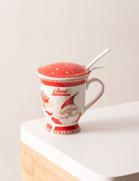 Merry Christmas Mug w/ lid, spoon & seive - The Decor Kart 