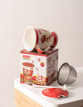 Merry Christmas Mug w/ lid, spoon & seive - The Decor Kart 