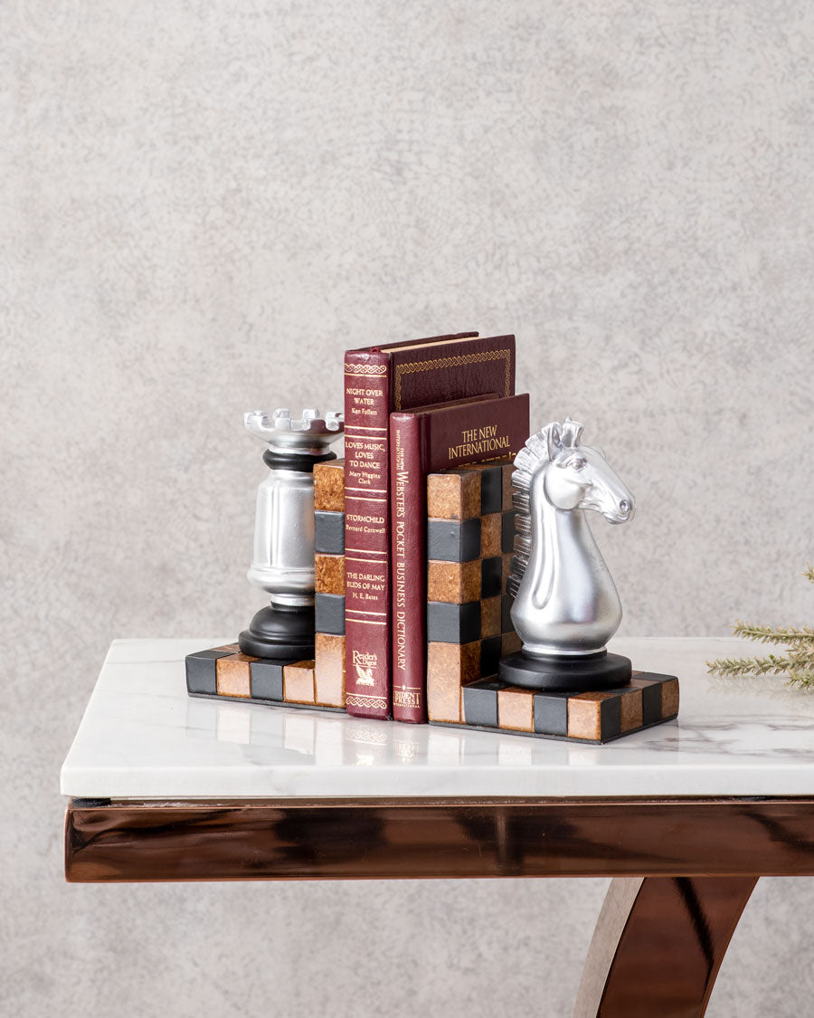 Chess Bookend Set - Silver - The Decor Kart 