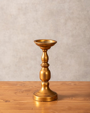 Antiqued Gold Pillar Candle Holder - Medium - The Decor Kart 