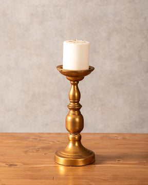 Antiqued Gold Pillar Candle Holder - Medium - The Decor Kart 