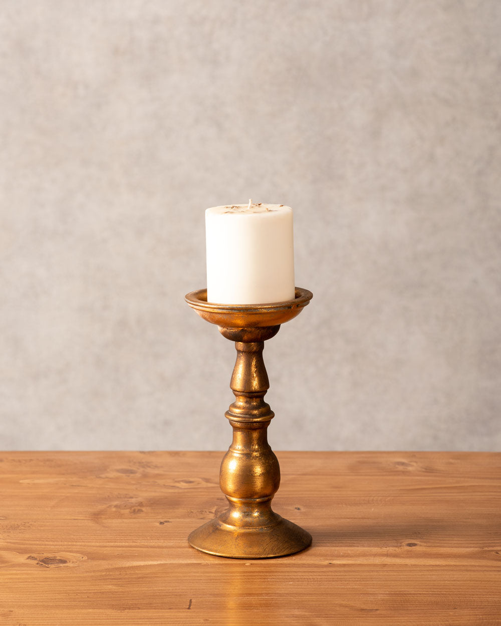 Antiqued Gold Pillar Candle Holder - Small