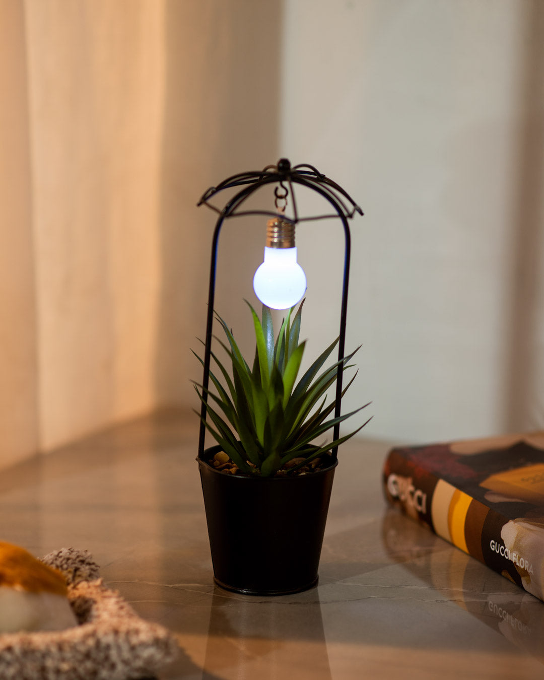 Faux Potted Succulent with Iron Planter
