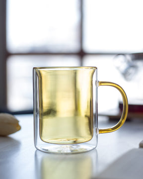 Double Wall Glass Tea Cup- Yellow