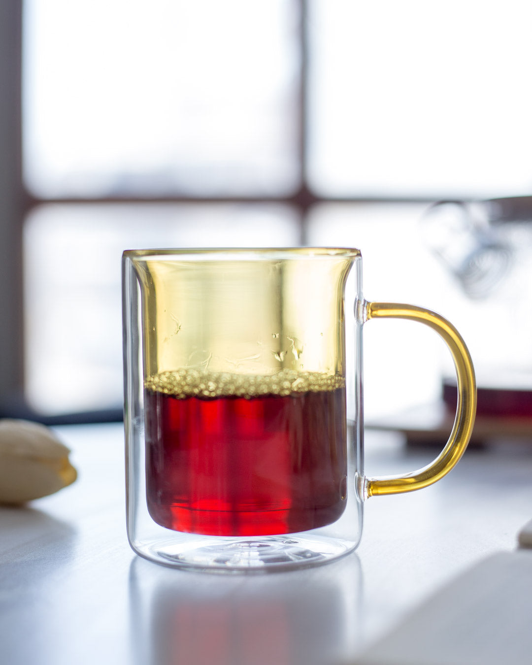 Double Wall Glass Tea Cup- Yellow