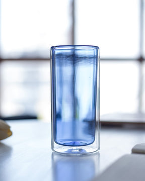 Double Wall Glass Mug- Blue