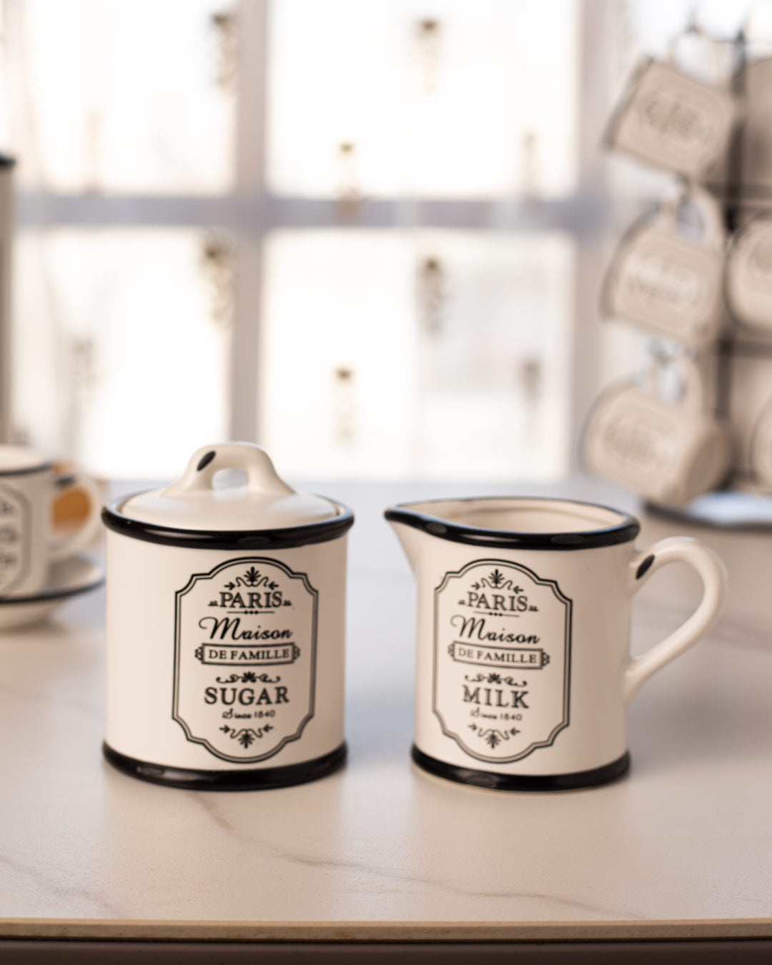 'Paris Maison De Famille' Sugar Canister + Milk Pot - The Decor Kart 