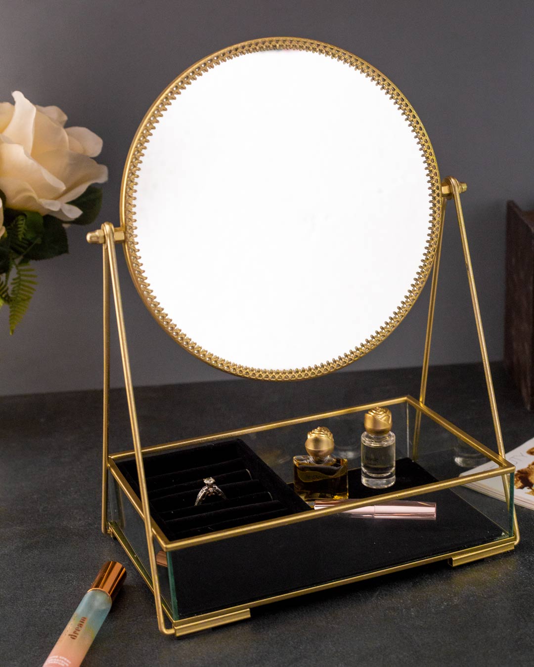 Bella Tabletop Vanity Mirror with Organiser - Black - The Decor Kart 