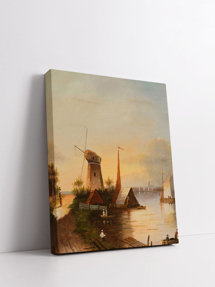"Boats On A Dutch Canal" Handmade Oil Painting 20"x24"
