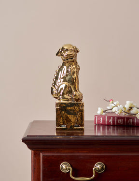 Gold Porcelain Foo Dogs - Set of 2
