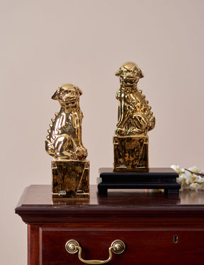 Gold Porcelain Foo Dogs - Set of 2
