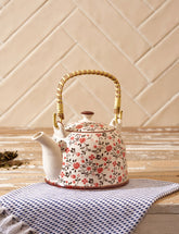 Red Flora - Ceramic Tea Kettle - The Decor Kart 