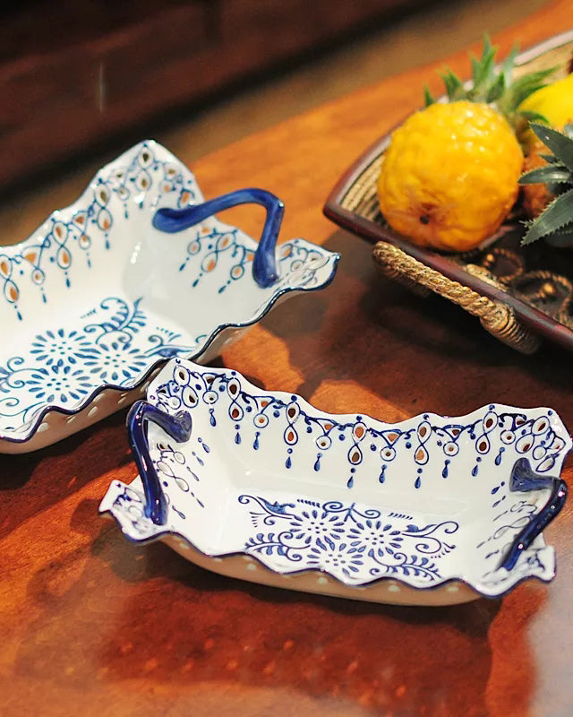 Traditional Blue & White Hand-Painted Tray - The Decor Kart