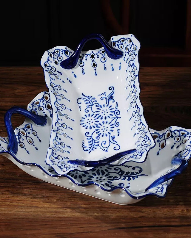 Traditional Blue & White Hand-Painted Tray - The Decor Kart