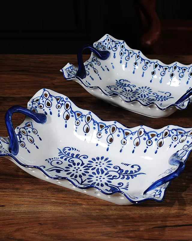 Traditional Blue & White Hand-Painted Tray - The Decor Kart